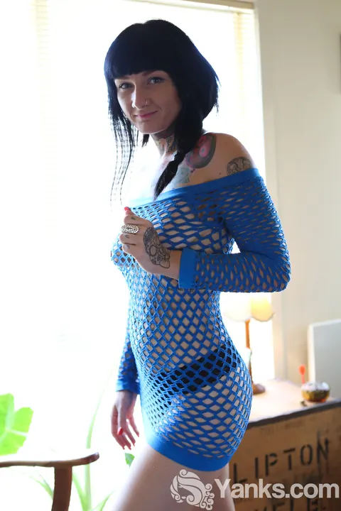 Monte Cooper: Busty Brunette Sheds Her Mesh Dress and Poses in Panties – photo 5 of 15
