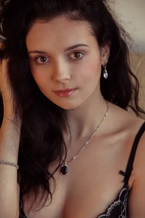Petite Slim Brunette Pulls Panties Aside to Spread Her Shaved Pussy – photo 1 of 21