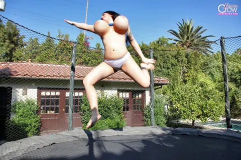 Leanne Crow: European Brunette Jumps on Trampoline with Big Natural Tits – photo 10 of 14