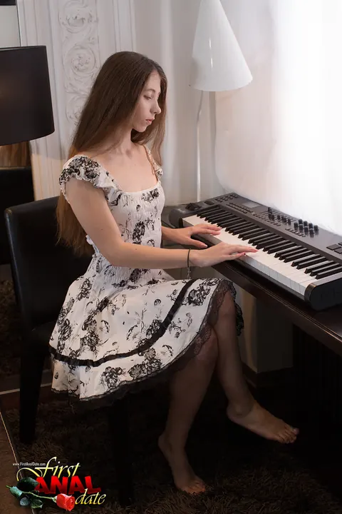 Stephanie Moon: Slim Brunette in a Dress Takes Anal by the Piano – photo 1 of 21