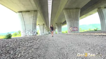 Jenna Lovely – Blonde in Shorts Spreads and Pisses Under Overpass