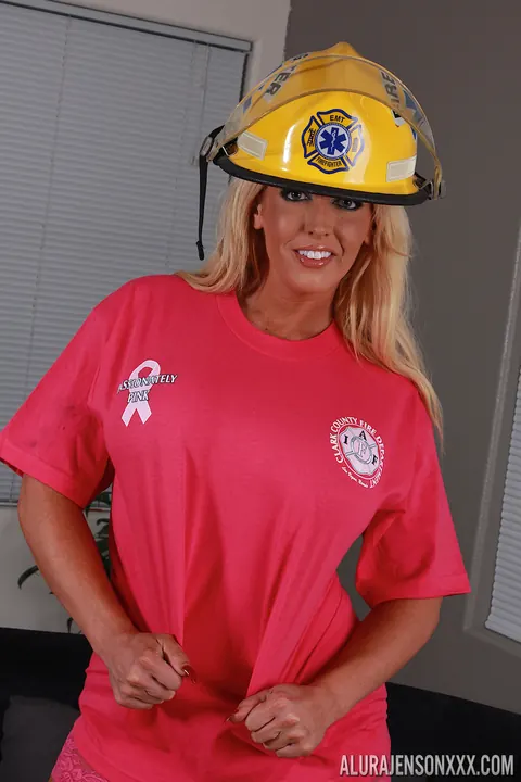 Alura Jenson: Tanned Blonde MILF Shows Off Her Big Tits in a Firefighter Uniform – photo 5 of 21