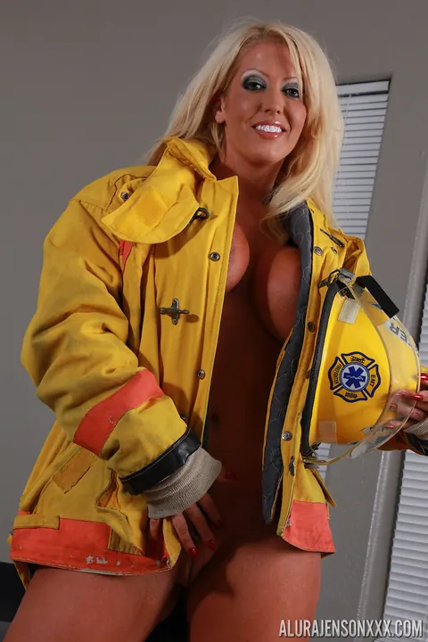 Alura Jenson: Tanned Blonde MILF Shows Off Her Big Tits in a Firefighter Uniform – photo 7 of 21