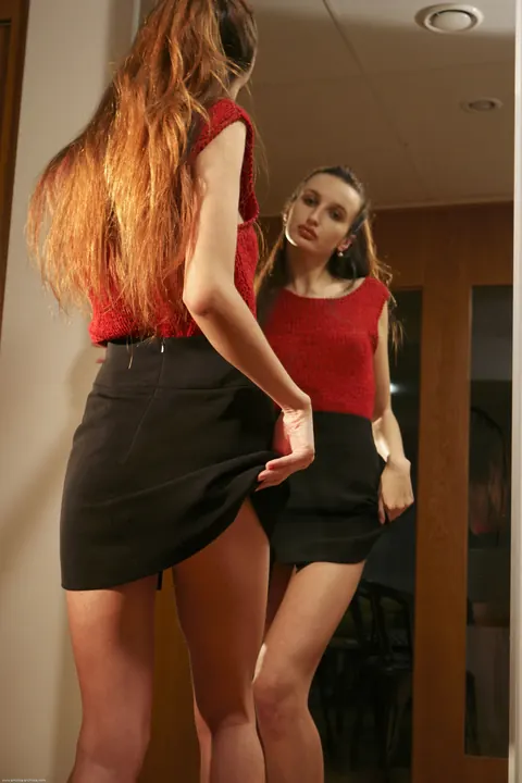 Tall Skinny Redhead Pulls Panties Aside to Show Her Hairy Pussy – photo 2 of 21