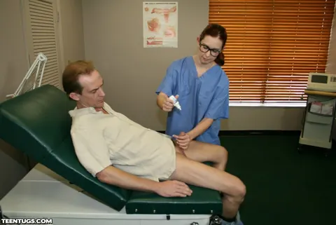 Melody Jordan: Redhead Nurse in Glasses Sheds Her Uniform for a Handjob – photo 8 of 21