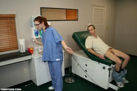 Melody Jordan: Redhead Nurse in Glasses Sheds Her Uniform for a Handjob – photo 7 of 21