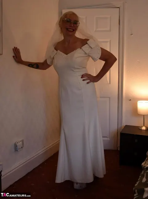 British MILF in Bridal Lingerie and Glasses Shows Her Big Tits – photo 1 of 16