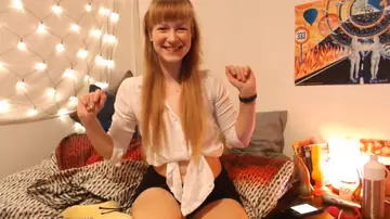 Thick Amateur in a Latex Skirt Masturbates with a Dildo
