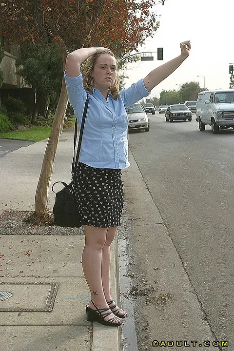 Amber Peach: Brunette in a Skirt Services Two Men on the Back Seat – photo 1 of 16
