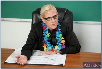 Mature Blonde Teacher with Big Tits Takes a Facial and Cum in Mouth