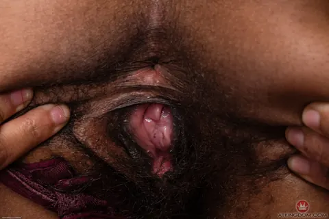 Oya: Petite Ebony Brunette Spreads Her Hairy Pussy Close-Up – photo 4 of 21