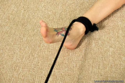 Tattooed Woman Bound in Black Panties and Ball Gag – photo 2 of 12