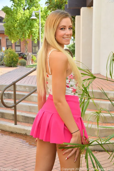 Tall Blonde Strips Out of Her Skirt by the River in Heels – photo 2 of 20