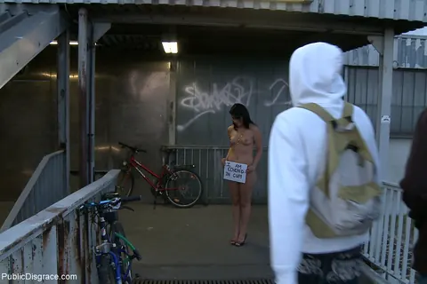 Bound Woman Spreads Her Pussy Outdoors in BDSM – photo 4 of 20
