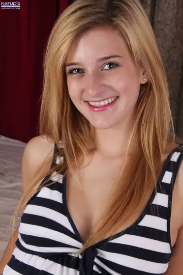 Karma Jones – Petite Tanned Blonde Strips Out of Her Shorts to Toy and Finger Her Pussy