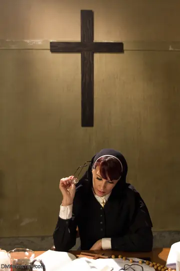 Maitresse Madeline Marlowe – Blonde Nun in a Skirt Spanks Her Bound Partner