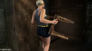 Chloe Camilla – Short-Haired Blonde in a Skirt and Heels Spreads While Bound