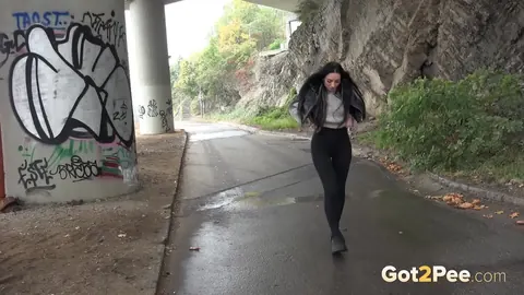Brunette PAWG Spreads on a Paved Road – photo 14 of 15