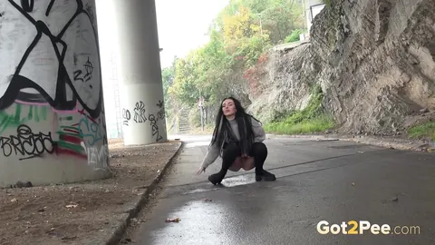 Brunette PAWG Spreads on a Paved Road – photo 3 of 15