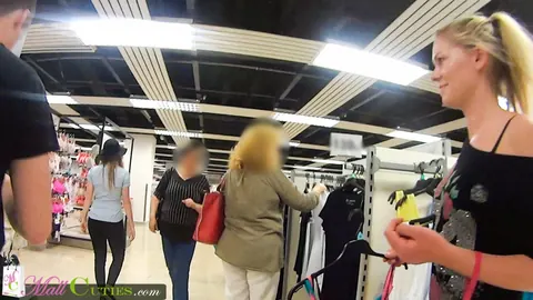 Blonde with a Piercing Gives a Blowjob in a Mall Dressing Room – photo 8 of 16