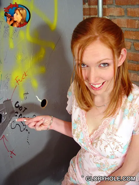 Petite Redhead in Heels Sucks Gloryhole Cock and Takes Cum – photo 4 of 21