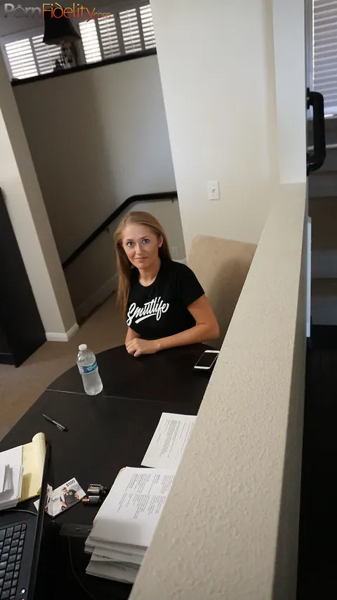 Kandace Kayne: Thick Blonde in Panties Shows Her Big Natural Tits Over Morning Coffee – photo 12 of 17