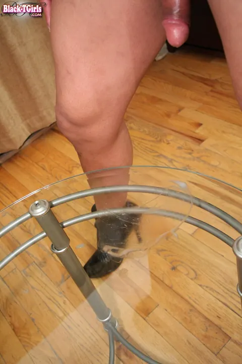 Curvy Ebony Trans Woman Strips and Strokes Her Cock – photo 15 of 16