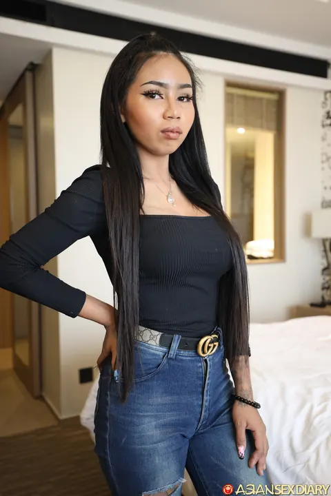 Petite Asian Babe Shows Her Big Tits in Jeans and Heels – photo 20 of 21