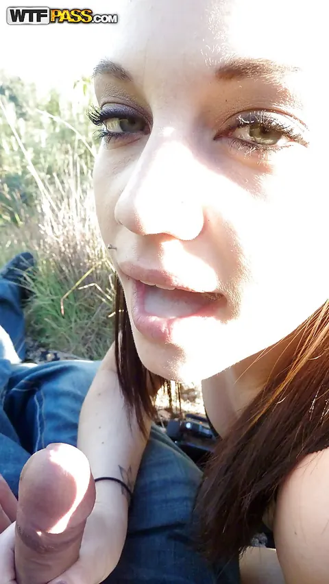 Brandy Belle: European Brunette in Glasses Swallows Cum Outdoors – photo 13 of 16