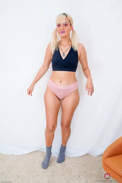 Kendall Kross: Thick Blonde in Panties and Socks Spreads Her Hairy Pussy – photo 3 of 21