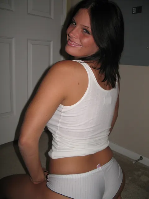 Petite Brunette Strips Out of Her Lingerie and Spreads – photo 11 of 20