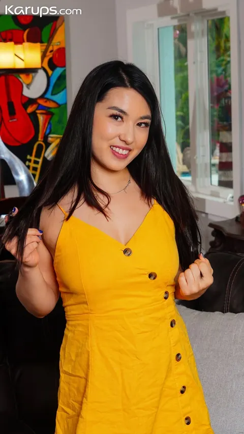 Mina Moon: Petite Korean Babe with Big Natural Tits Fingers Her Hairy Pussy – photo 1 of 21