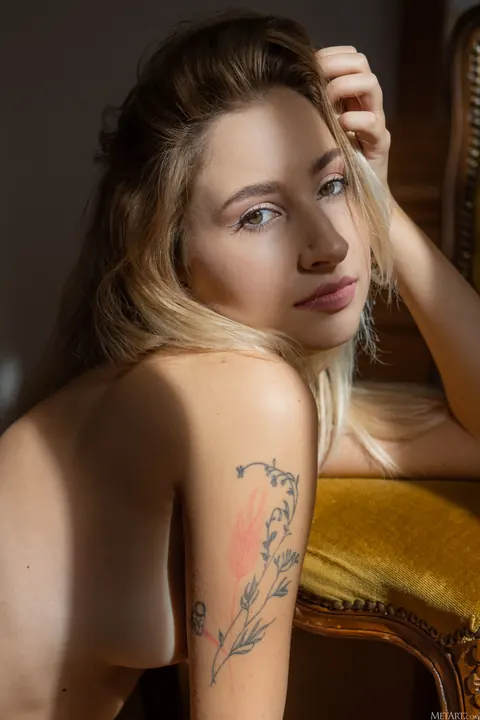 European Blonde Pulls Panties Aside to Spread Her Pussy – photo 11 of 21