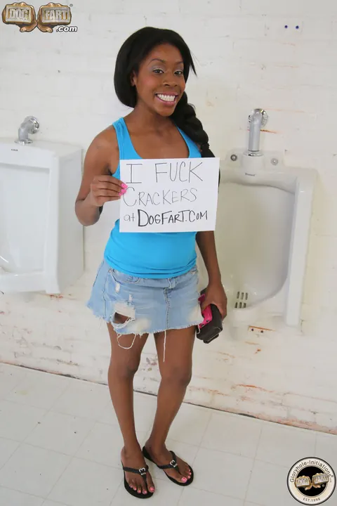 Brie Simone: Ebony Brunette with Piercing Sucks Cock and Gets Creampied in the Bathroom – photo 2 of 15