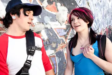 Azure Maddox – Brunette with Big Ass Sucks Two Men and Takes Cum in Mouth