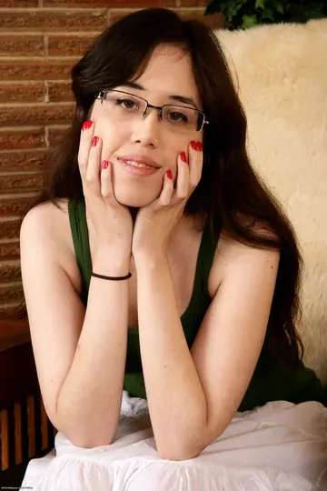Thick Brunette in Glasses Pulls Panties Aside and Spreads Her Hairy Pussy