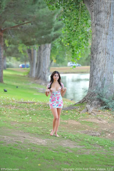 Slim Amateur Flashes Her Boobs and Ass Outdoors by a Car – photo 11 of 21