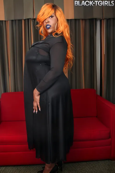 Ebony Trans MILF with Big Tits Strips Nude and Poses – photo 1 of 16