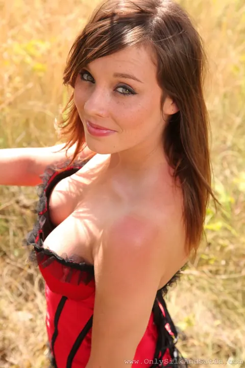 Jo E: Brunette with Big Natural Tits Undoes Her Corset and Strips Outdoors – photo 6 of 21