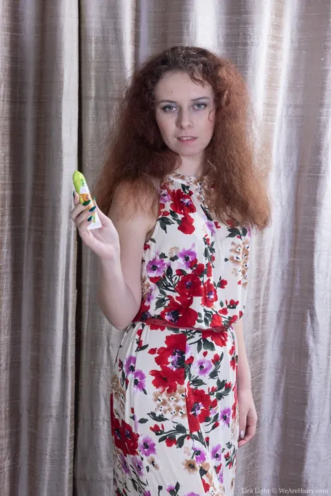Lira Light: Curly Redhead Amateur Toys Her Hairy Pussy – photo 1 of 21