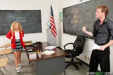 Alina West – Blonde in Uniform Skirt Sucks Cock and Takes Cum on Her Tits