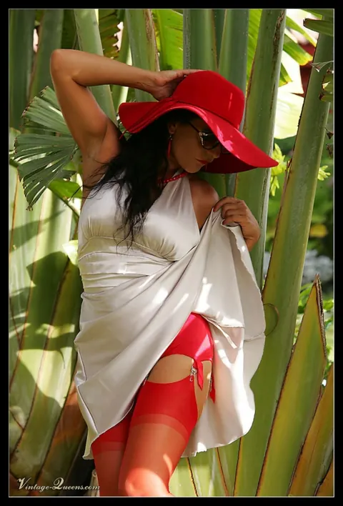 Thick Brunette MILF with Big Tits Shows Red Panties Outdoors – photo 3 of 15
