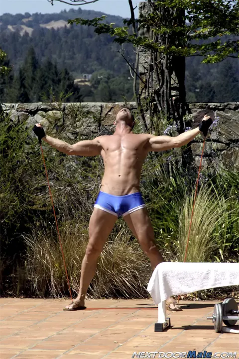 Athletic Stud Stands Nude Outdoors with Hard Cock – photo 2 of 20