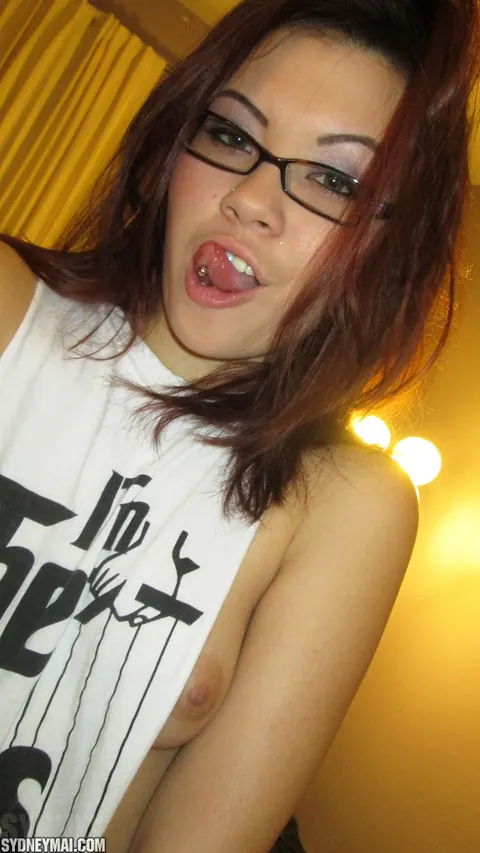 Sydney Mai: Pierced Japanese Babe Shows Cameltoe in Panties, Socks and Glasses – photo 3 of 15