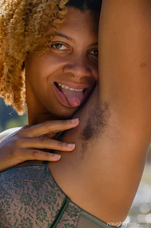 Oya: Curvy Ebony MILF Exposes Her Hairy Pussy Outdoors in Lingerie – photo 6 of 21