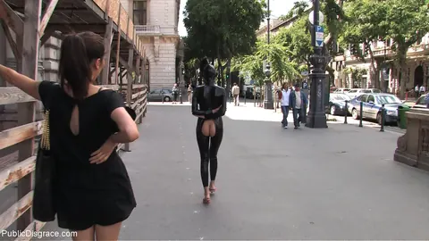 Short-Haired Thick Woman in Latex Bound Outdoors – photo 12 of 21