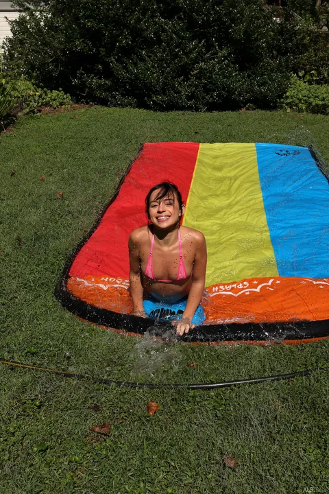 Aria Valencia: Petite Brunette Strips Out of Her Bikini and Toys Outdoors – photo 2 of 21