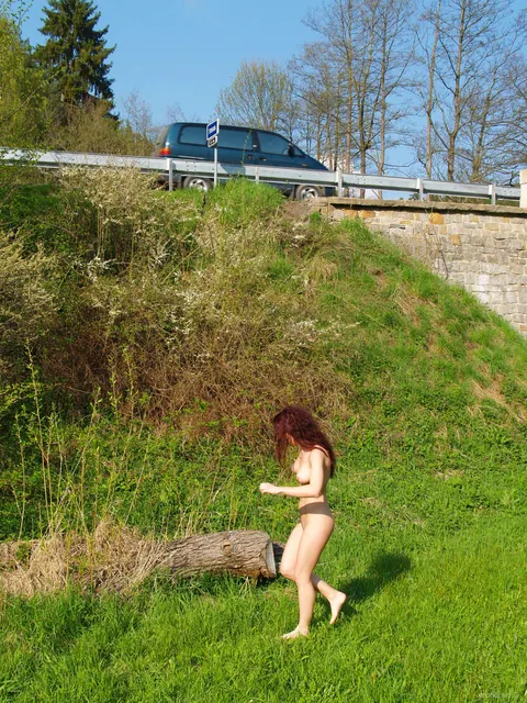 Layla B: Redhead with Big Tits Spreads Outdoors – photo 8 of 21