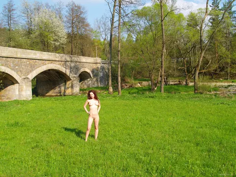 Layla B: Redhead with Big Tits Spreads Outdoors – photo 5 of 21