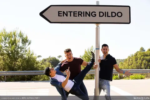 Two Men Pose Outdoors Before Anal Sex and a Facial – photo 1 of 21